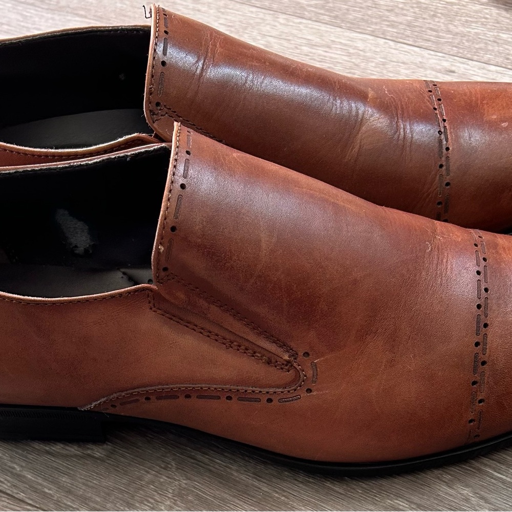Men's Kenneth Cole Reaction Brown Leather Dress Shoes, Size 11 - Picture 3 of 8